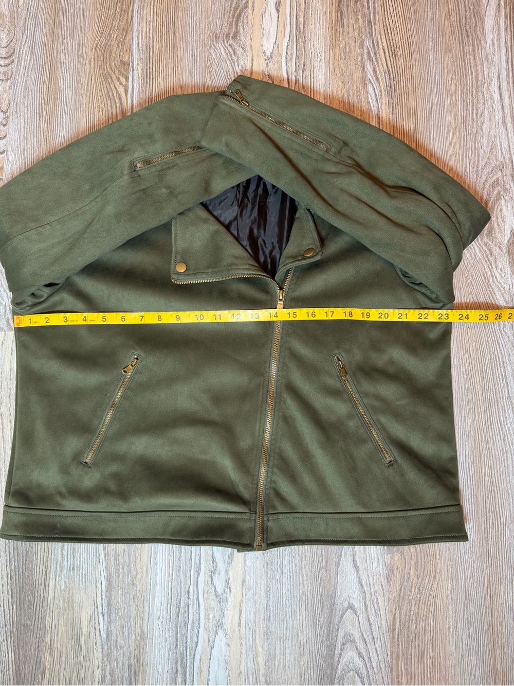 Banana Republic Factory Olive Green Suede Moto Jacket with Gold Hardware XL - Picture 6 of 9